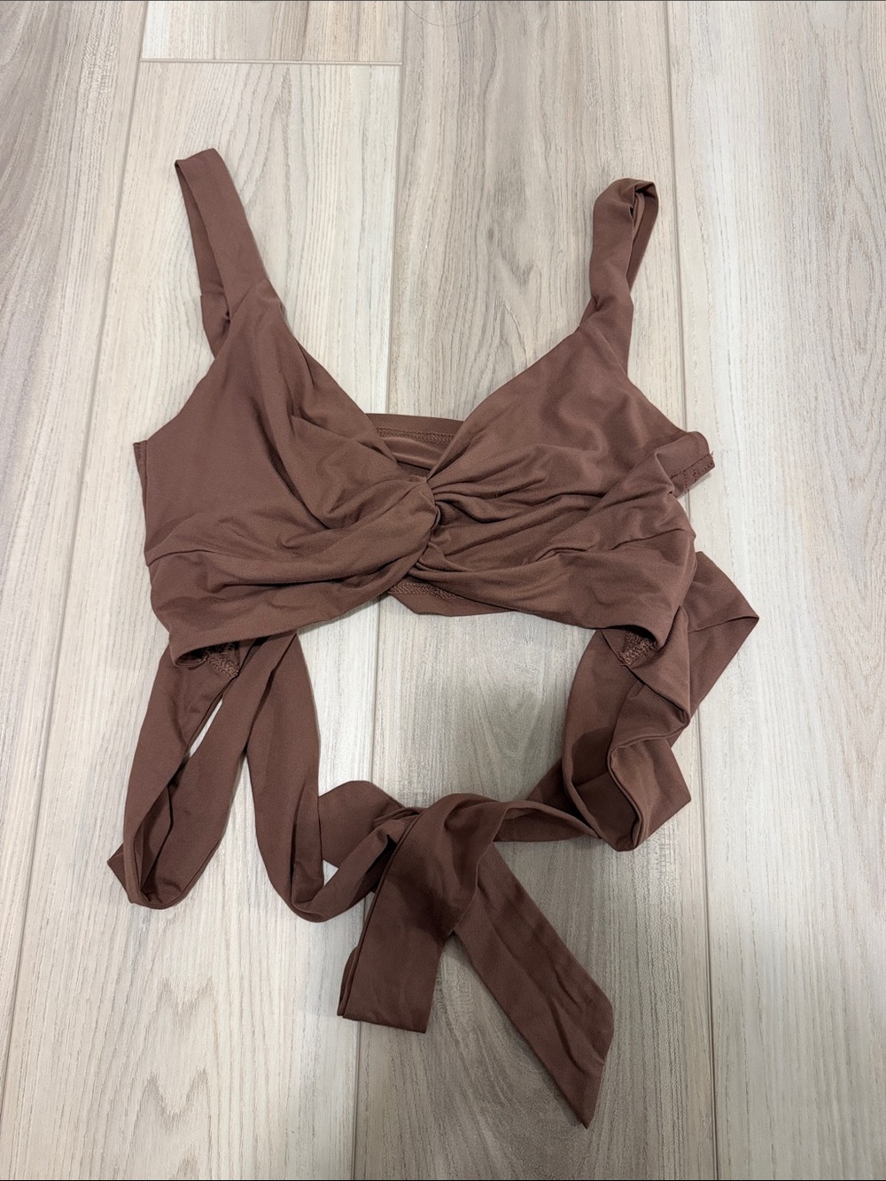 SHEIN Brown Twist-Front Tie Crop Top
